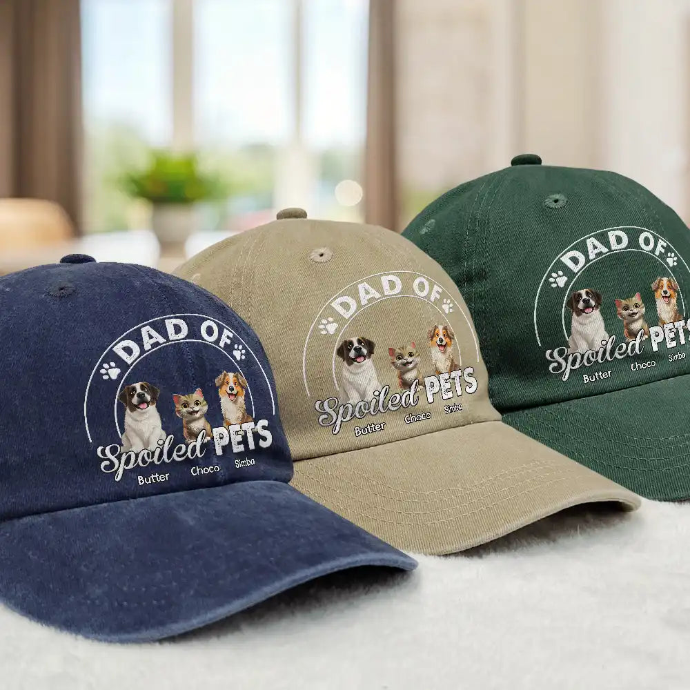 Happy, Gift For Father, Gift For Husband, Dog Dad, Cat Dad, Pet Lovers, Pet Dad - Dad Of A Spoiled Dog - Personalized Vintage Washed Denim Cap