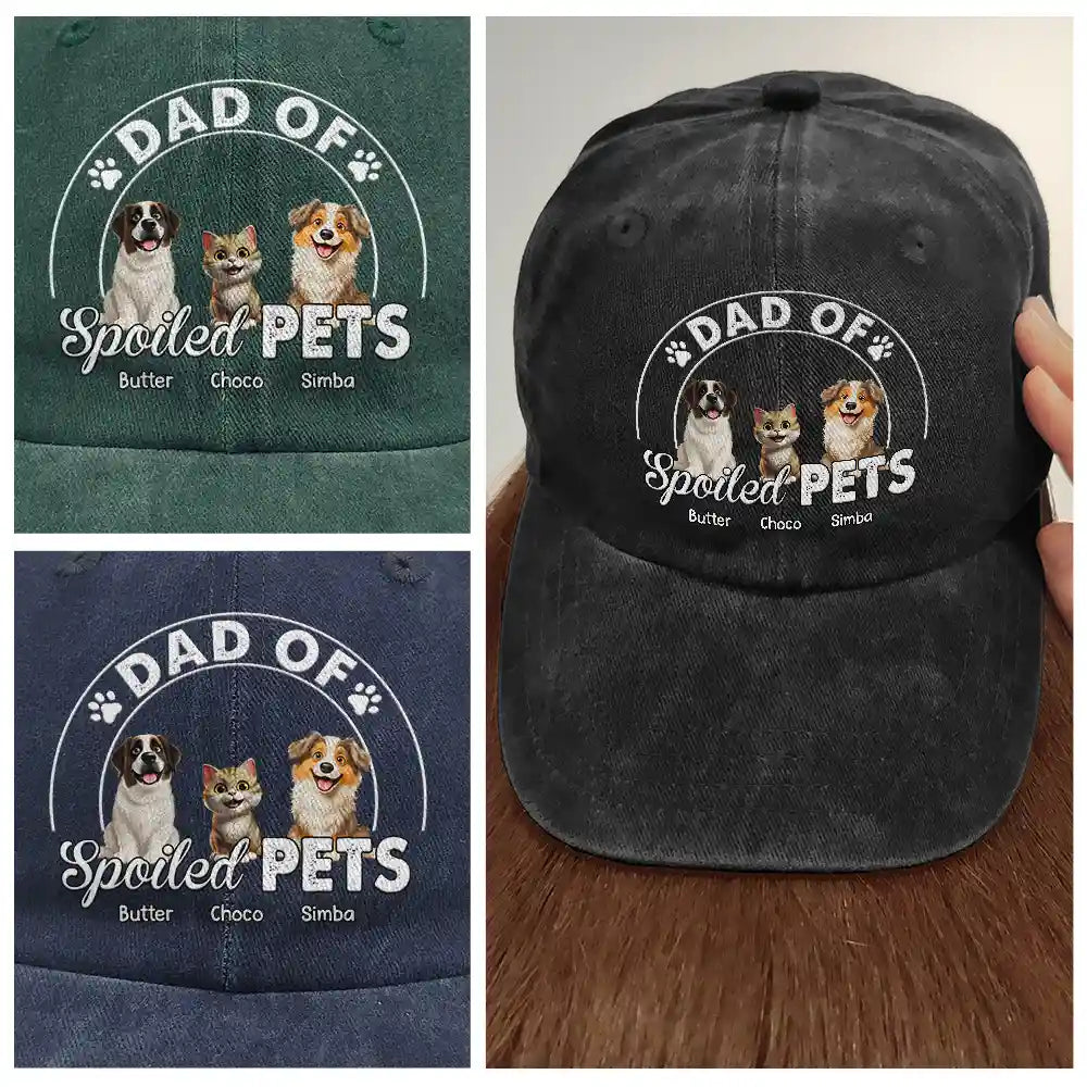 Happy, Gift For Father, Gift For Husband, Dog Dad, Cat Dad, Pet Lovers, Pet Dad - Dad Of A Spoiled Dog - Personalized Vintage Washed Denim Cap