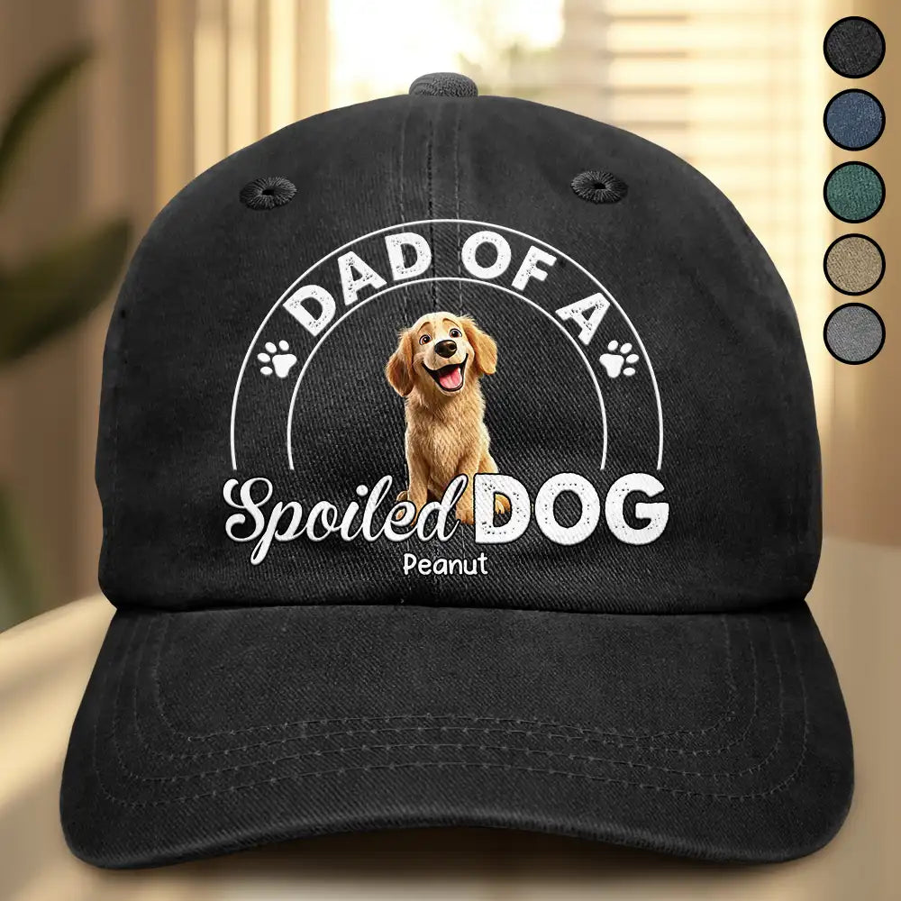 Happy, Gift For Father, Gift For Husband, Dog Dad, Cat Dad, Pet Lovers, Pet Dad - Dad Of A Spoiled Dog - Personalized Vintage Washed Denim Cap
