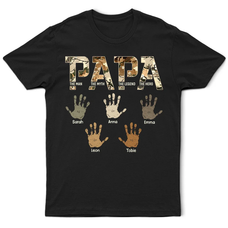 Gift For Father,Gift For Grandpa - Dad Papa The Man Myth Legend Kid Handprint - Personalized T Shirt
