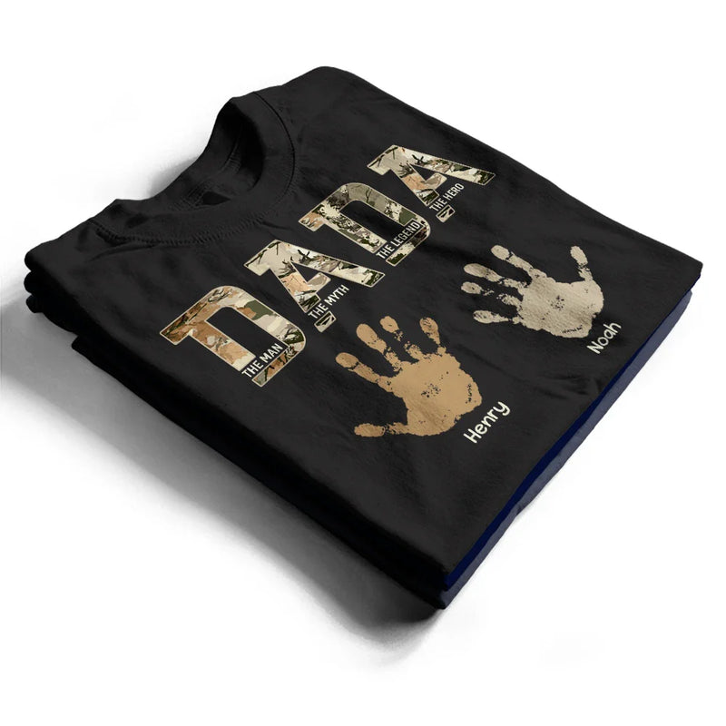 Gift For Father,Gift For Grandpa - Dad Papa The Man Myth Legend Kid Handprint - Personalized T Shirt