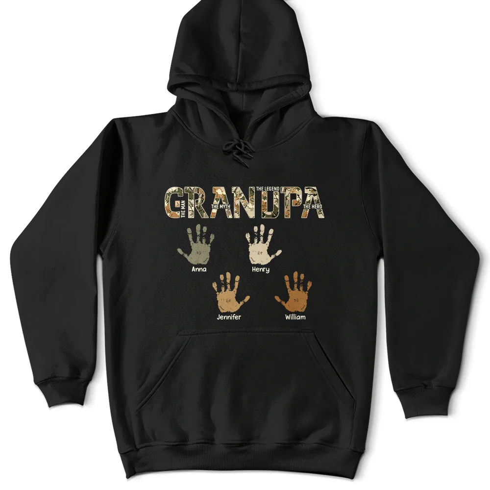 Gift For Father,Gift For Grandpa - Dad Papa The Man Myth Legend Kid Handprint - Personalized T Shirt