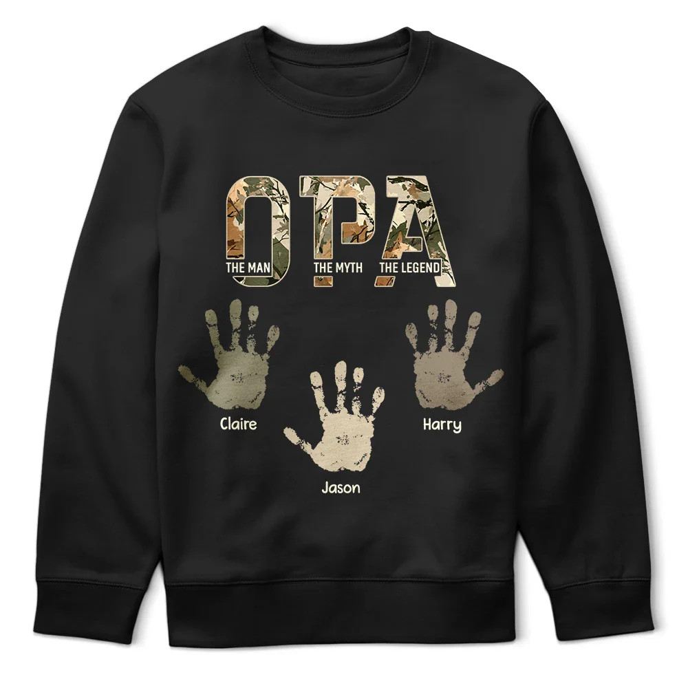 Gift For Father,Gift For Grandpa - Dad Papa The Man Myth Legend Kid Handprint - Personalized T Shirt