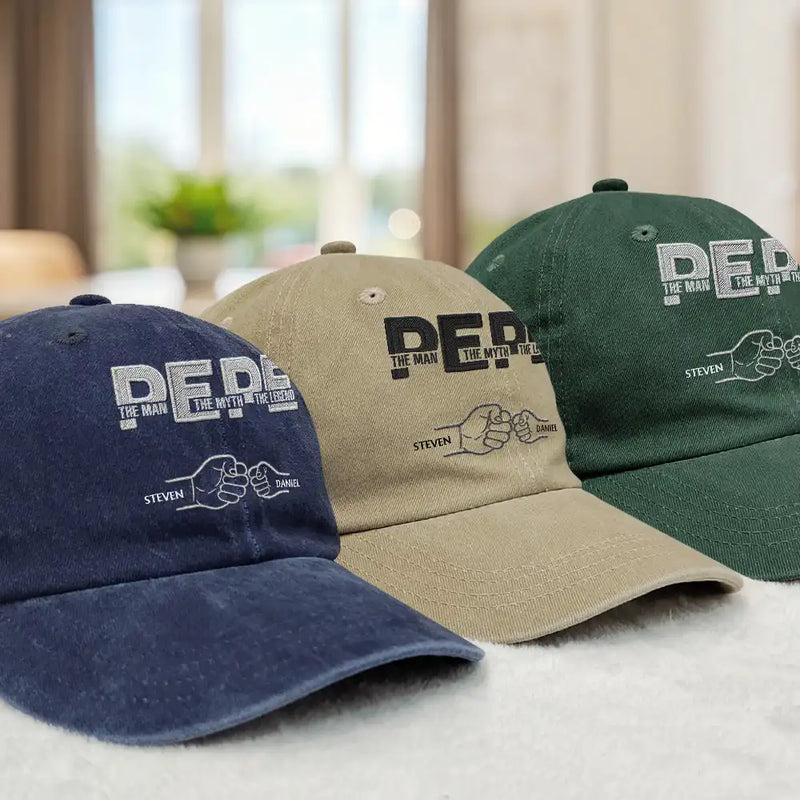 Gift For Father,Gift For Grandpa - Dad Papa The Man The Myth The Legend - Personalized Vintage Washed Denim Cap