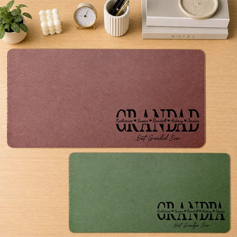 Dad - Children,Gift For Husband,Gift For Uncle,Gift For Grandpa,Gift For Father,Grandpa - Grandkids,Non-Eng,Special Font,Confident - Dad Papa We Love You - Personalized Leather Desk Mat