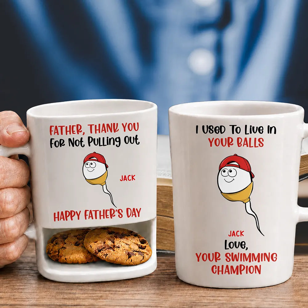 Dad Thank You For Not Pulling Out Funny Swimming Champion - Personalized Cookie Mug