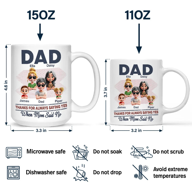 Gift For Husband,Gift For Grandpa,Gift For Father,Grandpa,Grandkids,Dad,Daughters - Dad Thanks For Always Saying Yes - Personalized Mug