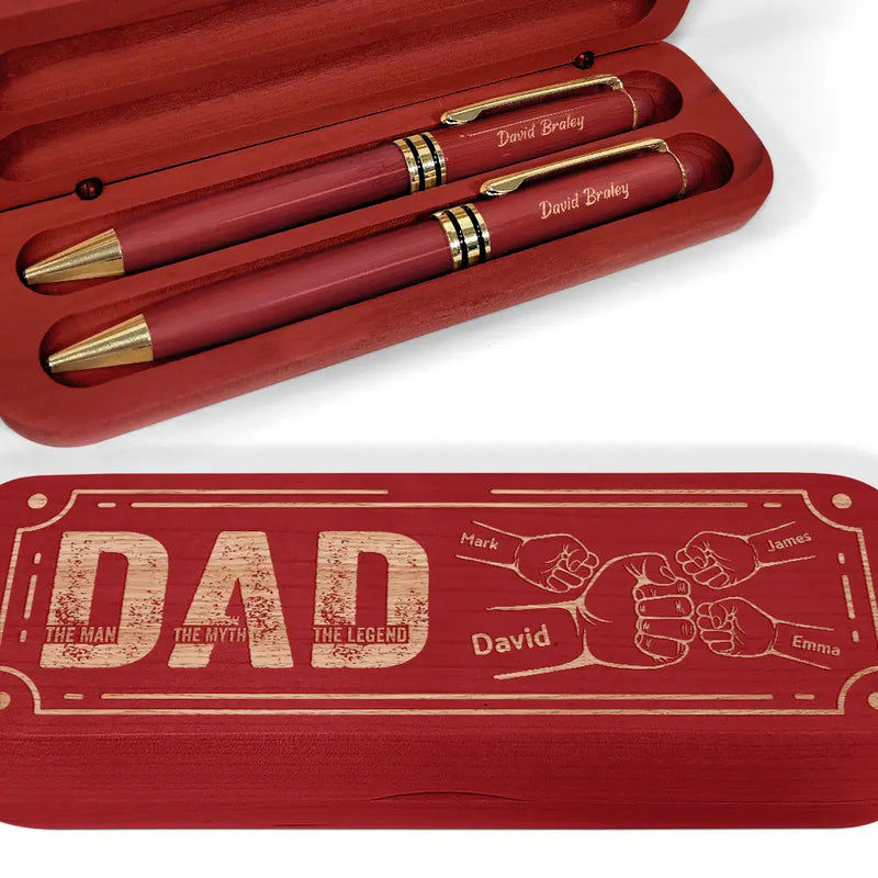 Happy,Dad,Children,Gift For Father - Dad The Man The Myth - Personalized Wooden Pen Set