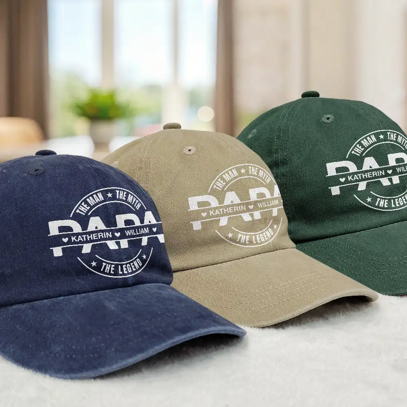 Gift For Husband,Gift For Father,Happy,Gift For Grandpa,Gift For Men - Dad The Man The Myth The Legend - Personalized Vintage Washed Denim Cap