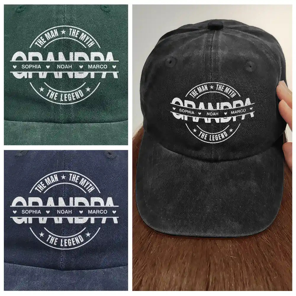 Gift For Husband,Gift For Father,Happy,Gift For Grandpa,Gift For Men - Dad The Man The Myth The Legend - Personalized Vintage Washed Denim Cap