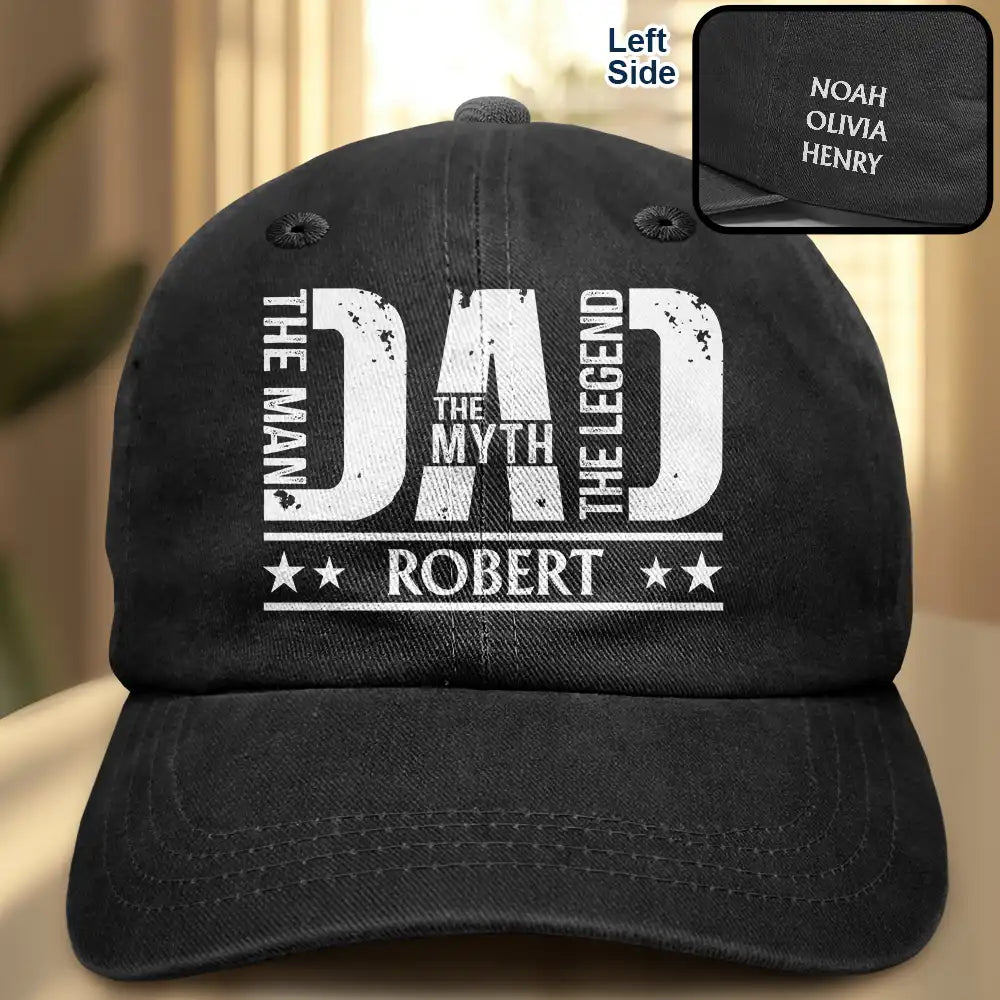 Gift For Father,Humorous,Custom Text - Dad The Man The Myth The Legend - Personalized Vintage Washed Denim Cap