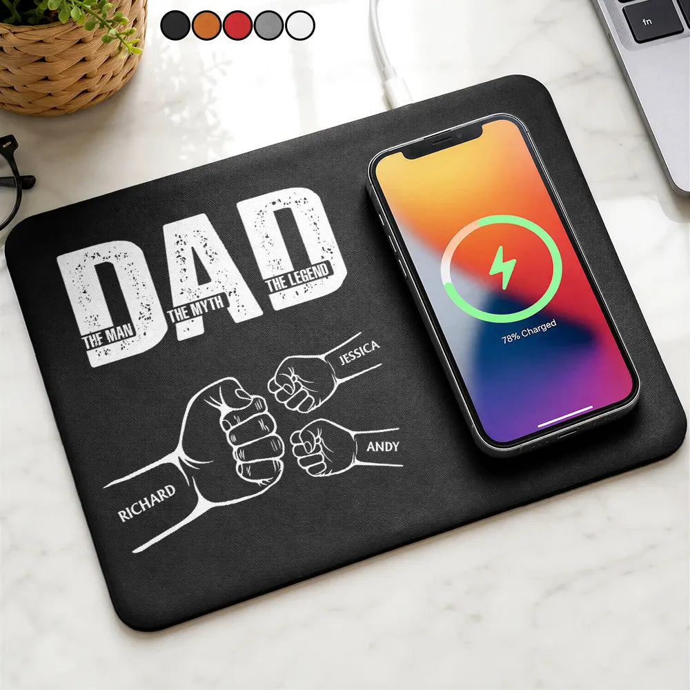 Gift For Father,Top Market,Non-Eng,Icon,Confident - Dad The Man The Myth The Legend Hand Punch - Personalized Leather Charging Mat