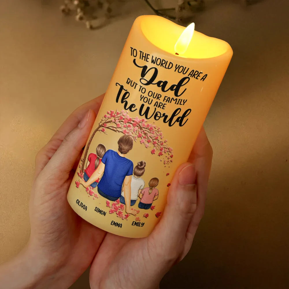 Gift For Father, Dad - Children, Happy - Dad To Us You Are The World - Personalized Flameless LED Candle