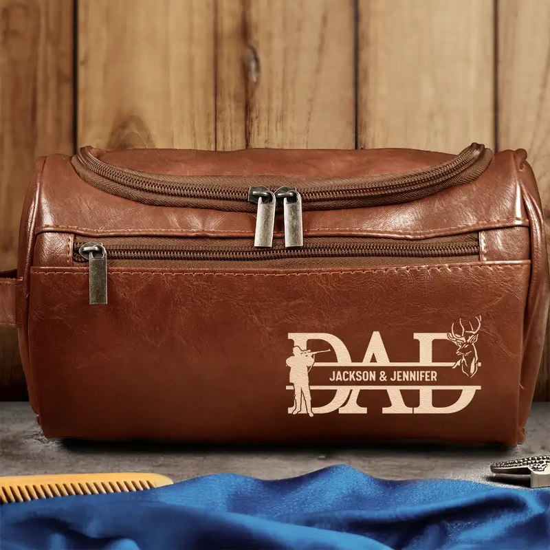 Gift For Husband, Gift For Yourself, Gift For Men, Gift For Father, Dad - Children, Love, Gift For Grandpa - Dad We Love You With Kids Names - Personalized Leather Toiletry Bag
