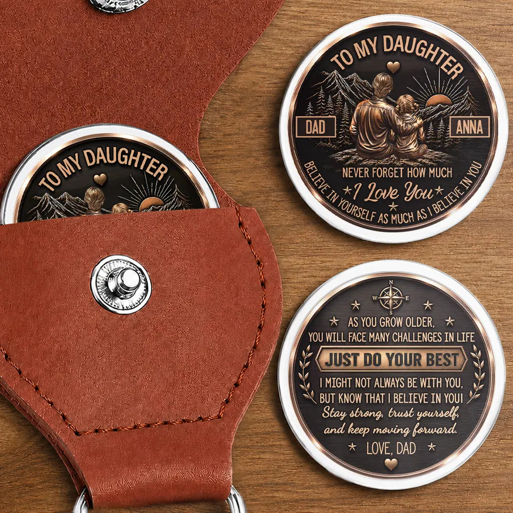 Dad & Daughter Just Do Your Best - Personalized Leather Pocket Hug