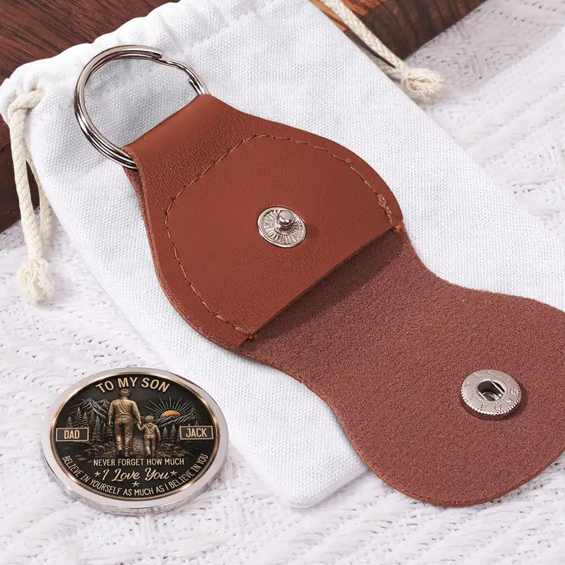 Top Market,Dad - Daughter (Adult),Gift For Father,Gift For Children,Inspirational,Gift For Daughter,Vector - Dad & Daughter Son Just Do Your Best - Personalized Leather Pocket Hug