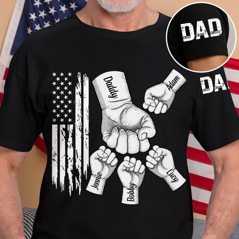 Gift For Father,Independence Day,America 250th,Dad - Children,Happy,Icon - Dad The Man The Myth The Legend Stars & Stripes - Personalized T Shirt