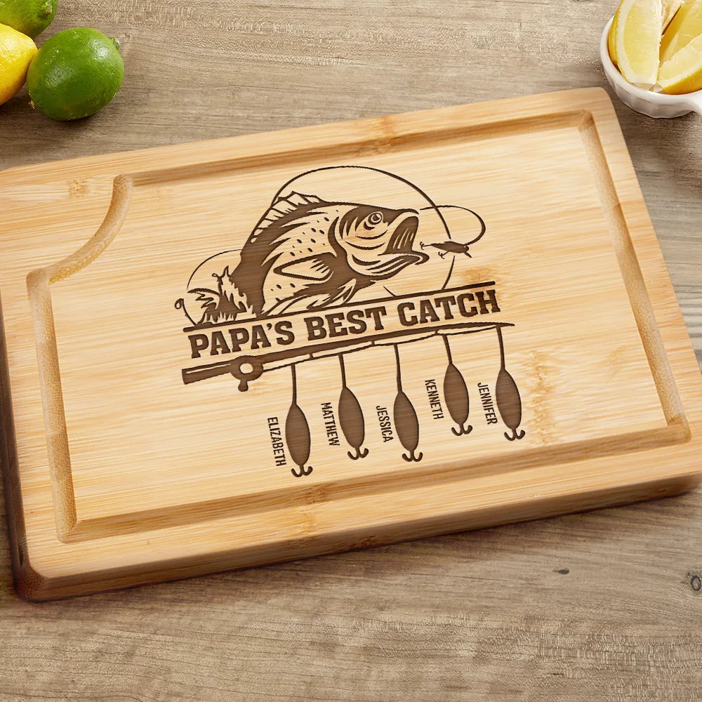 Dad's Best Catch - Personalized Wooden Cutting Board