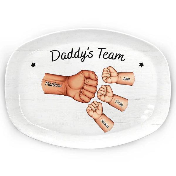 Gift For Father,Dad - Children,Happy - Daddy's Team Hand Punch - Personalized Plate