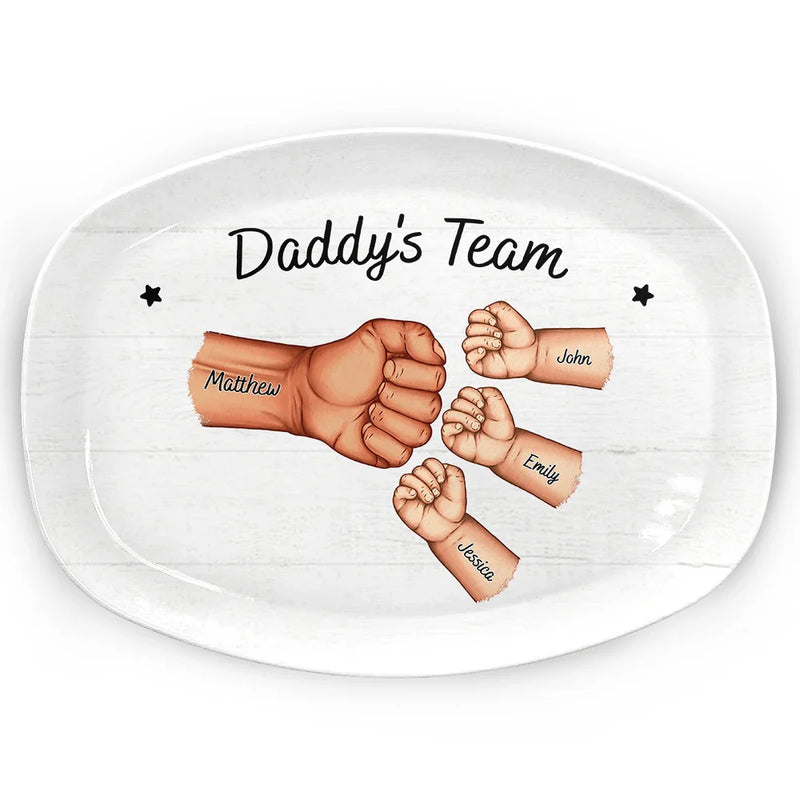 Gift For Father,Dad - Children,Happy - Daddy's Team Hand Punch - Personalized Plate