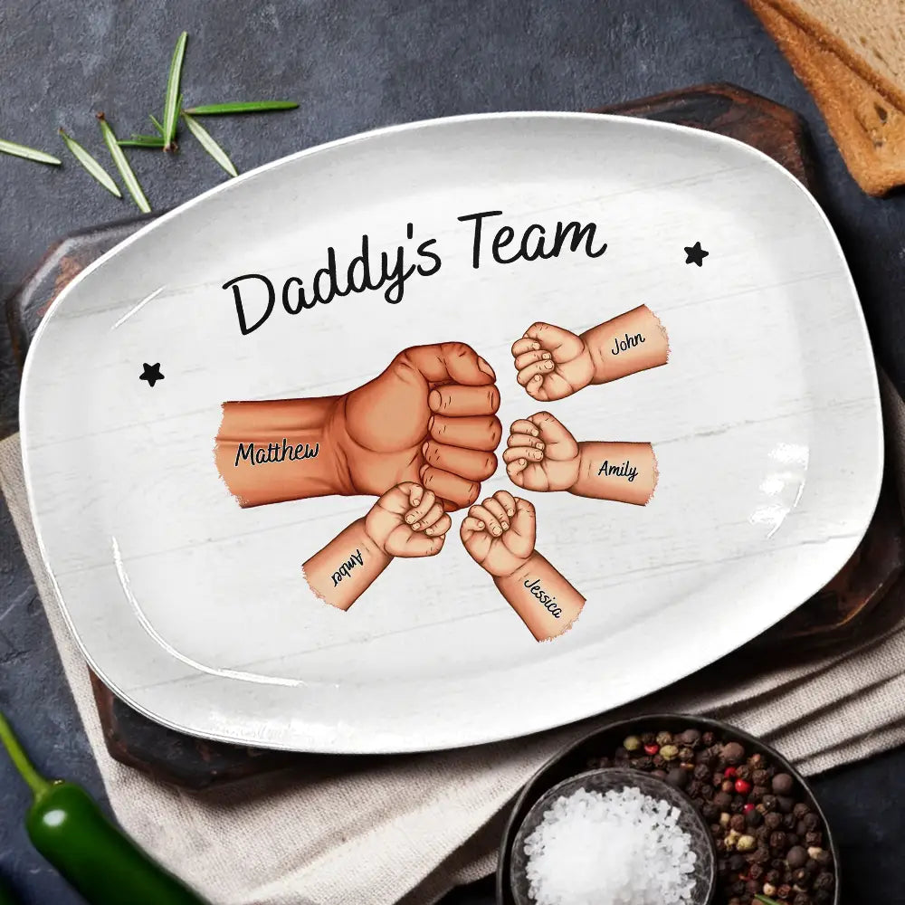 Gift For Father,Dad - Children,Happy - Daddy's Team Hand Punch - Personalized Plate