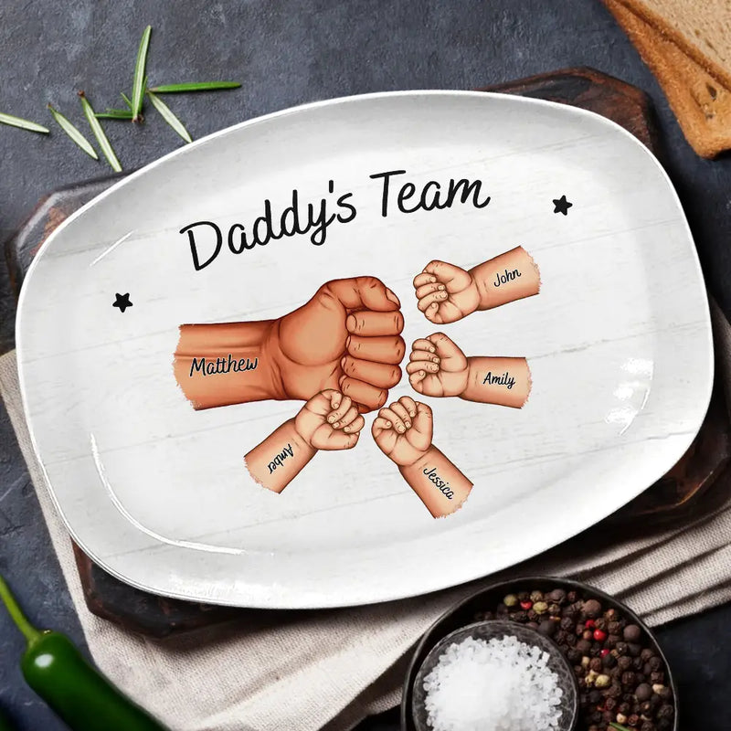 Gift For Father,Dad - Children,Happy - Daddy's Team Hand Punch - Personalized Plate