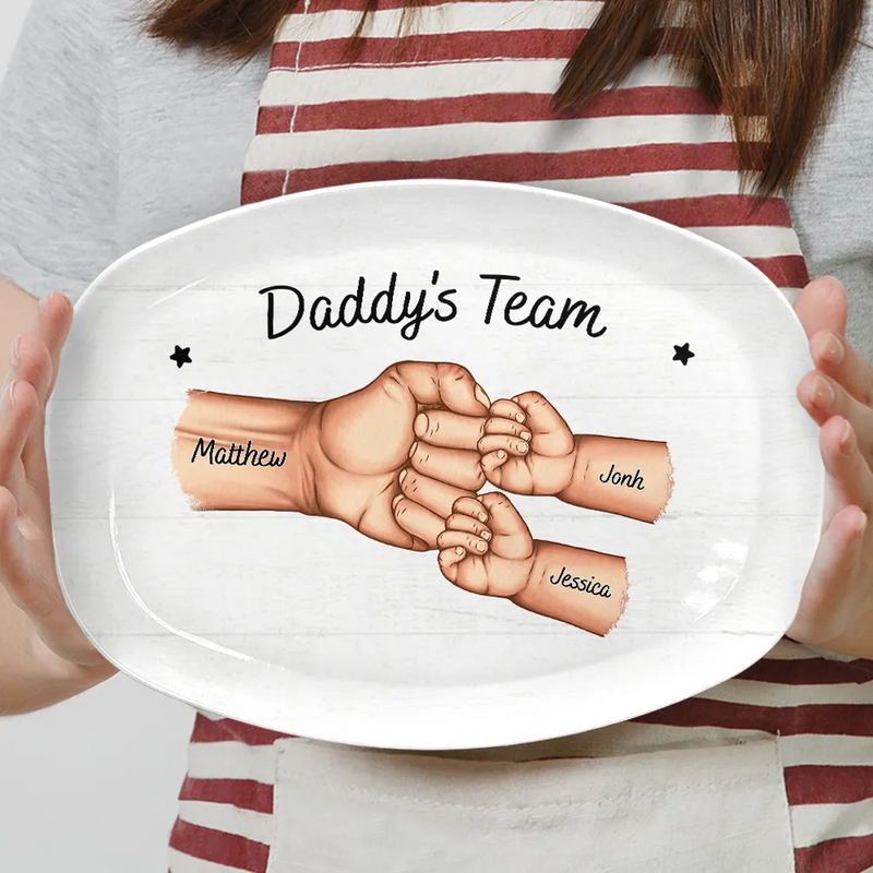 Gift For Father,Dad - Children,Happy - Daddy's Team Hand Punch - Personalized Plate