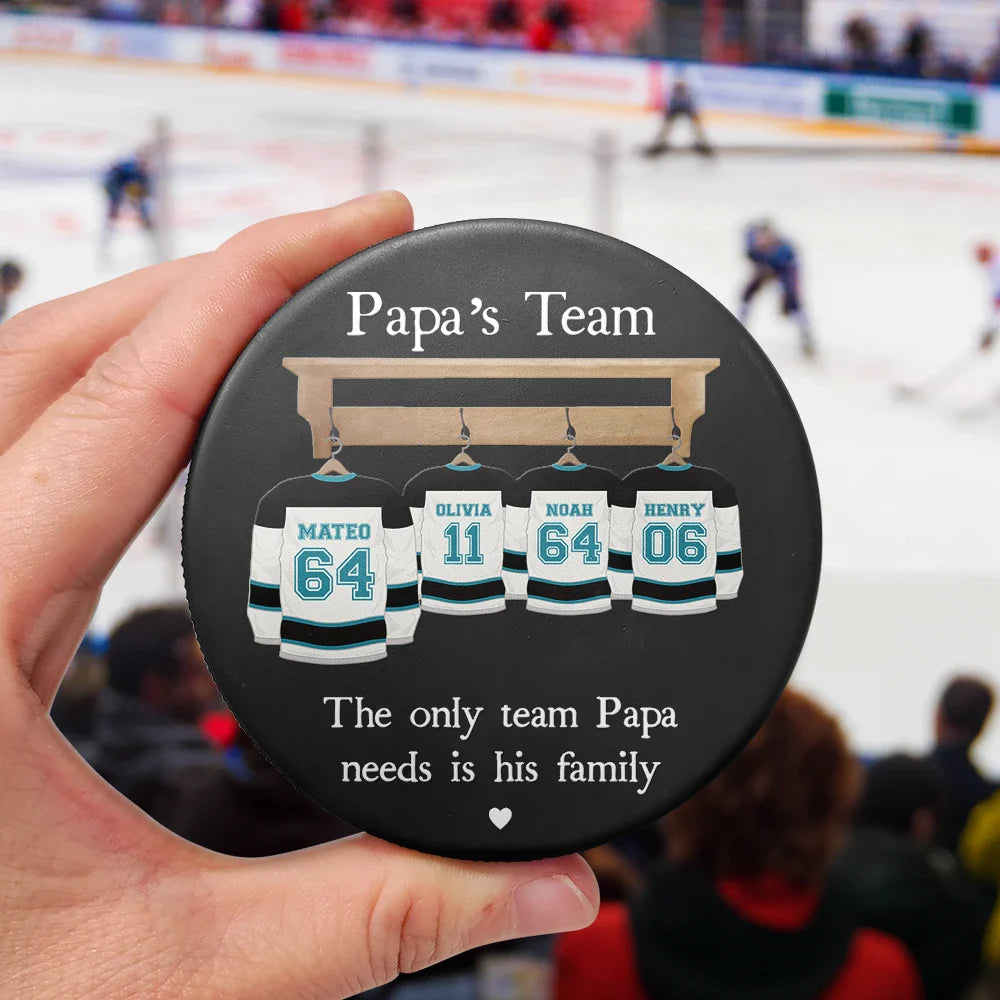 Dad - Children, Gift For Father, Happy - Daddy's Dream Team - Personalized Hockey Puck Bottle Opener