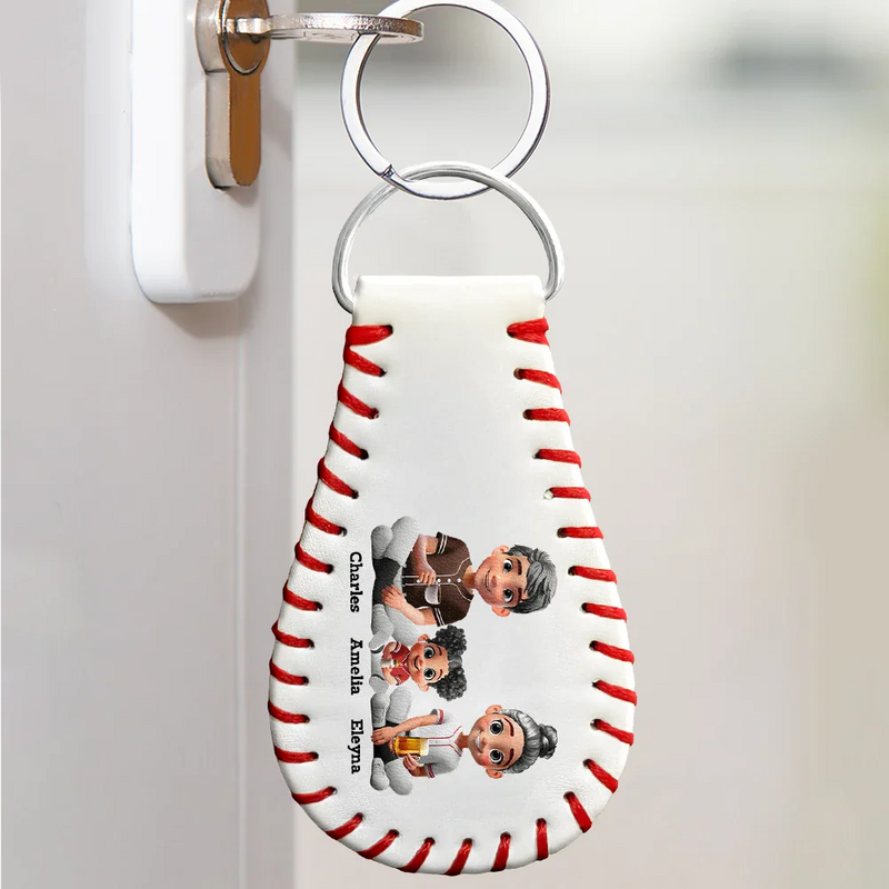 Gift For Father,Baseball,Dad - Children,Happy - Daddy's Dream Team - Personalized Leather Baseball Keychain