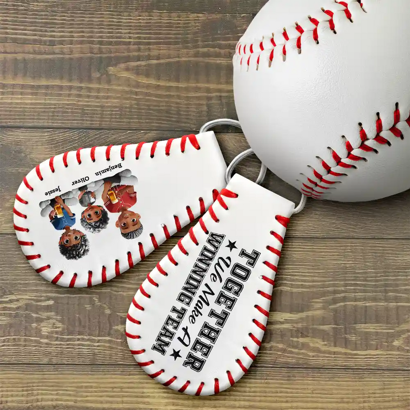 Gift For Father,Baseball,Dad - Children,Happy - Daddy's Dream Team - Personalized Leather Baseball Keychain