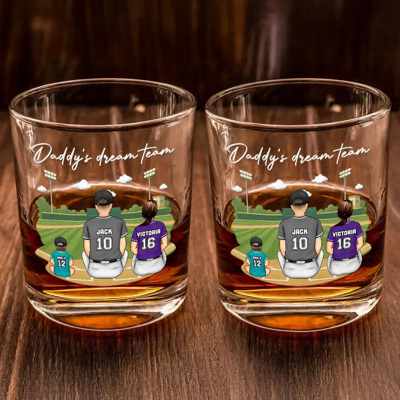 Gift For Father,Dad's Hobby,Sport Dad,Baseball,Happy - Daddy's Dream Team - Personalized Whiskey Glass