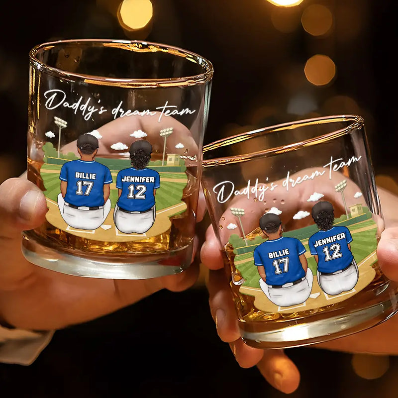Gift For Father,Dad's Hobby,Sport Dad,Baseball,Happy - Daddy's Dream Team - Personalized Whiskey Glass