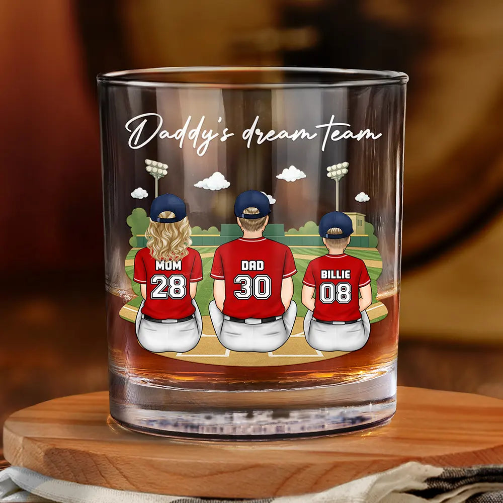 Gift For Father,Dad's Hobby,Sport Dad,Baseball,Happy - Daddy's Dream Team - Personalized Whiskey Glass