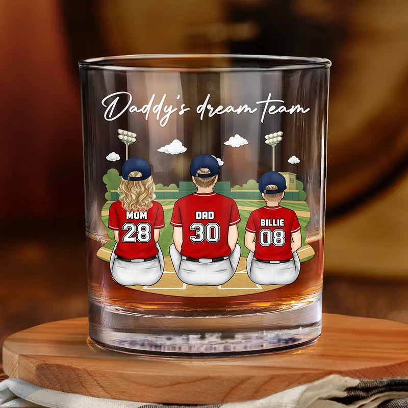Gift For Father,Dad's Hobby,Sport Dad,Baseball,Happy - Daddy's Dream Team - Personalized Whiskey Glass