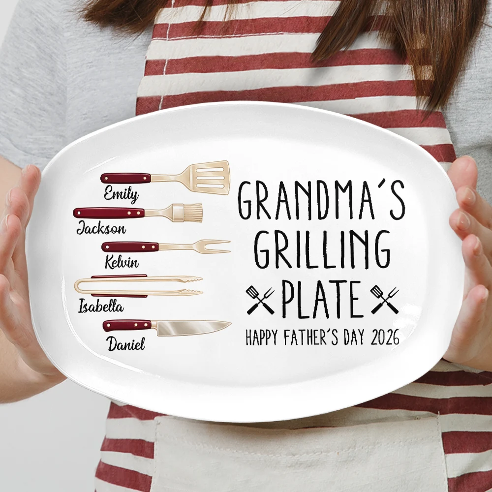 Gift For Father,Gift For Grandpa,Non-Eng,Icon,Humorous - Daddy's Grilling Plate - Personalized Plate