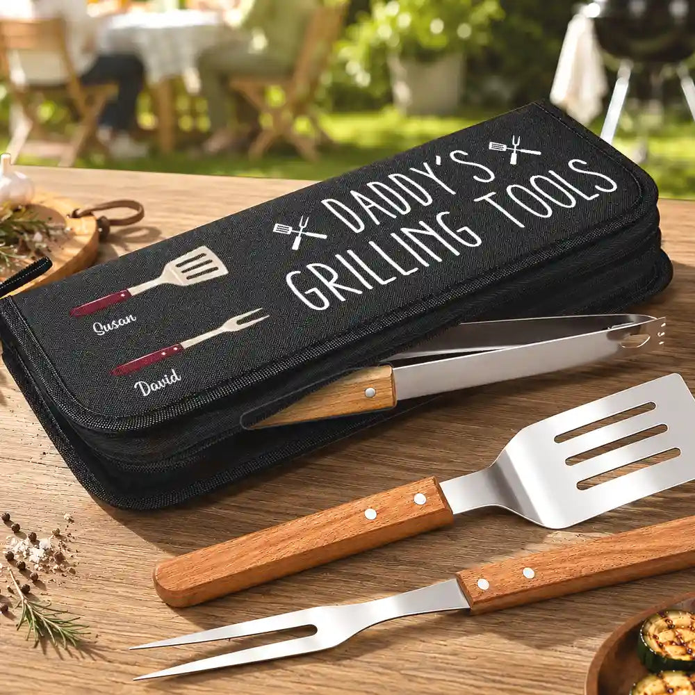 Gift For Father,Grilling,Proud,Icon - Daddy's Grilling Tools - Personalized BBQ Tool Set With Storage Bag