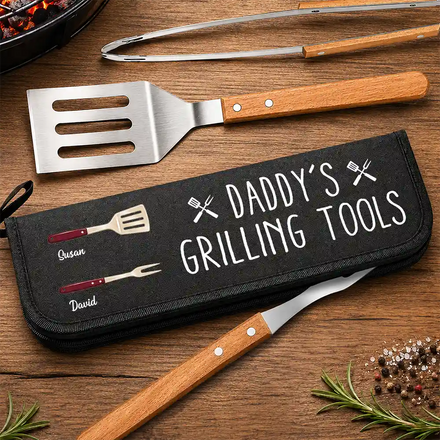 Daddy's Grilling Tools - Personalized BBQ Tool Set With Storage Bag