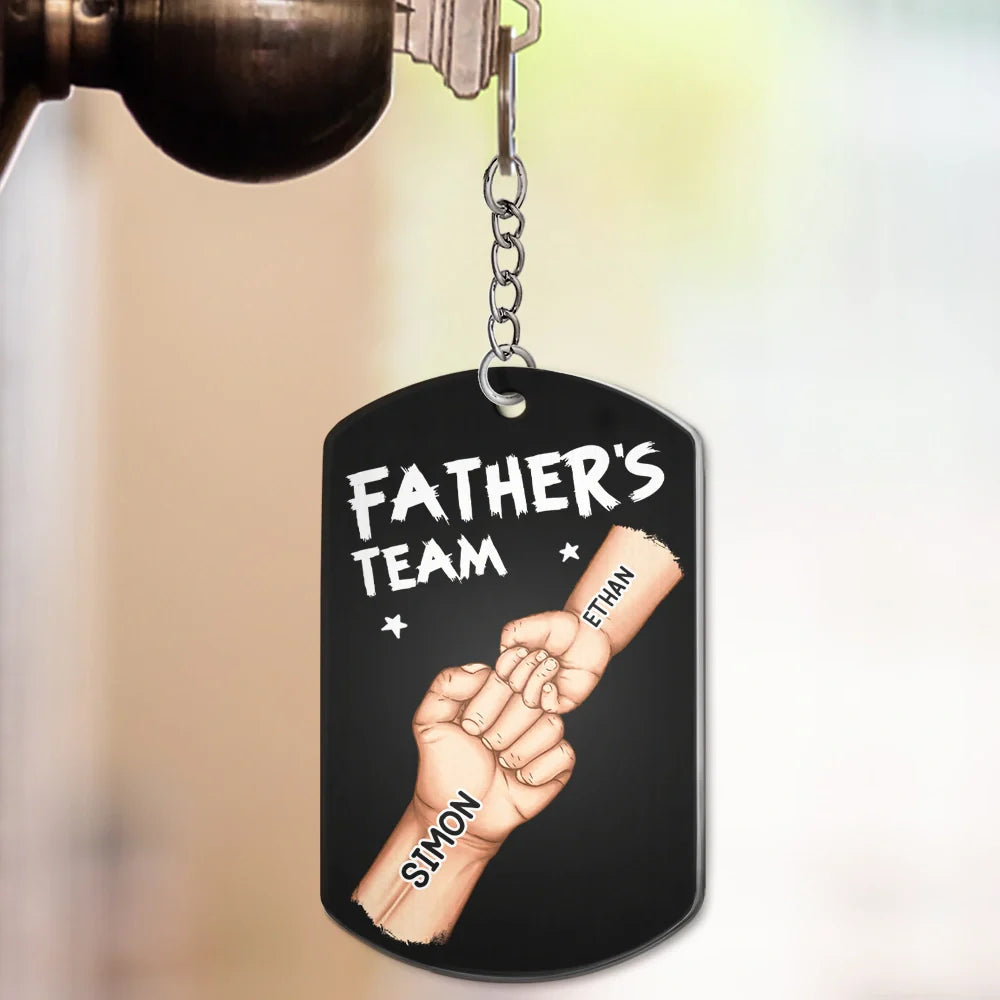Gift For Father,Dad,Children - Daddy's Team Hand Punch - Personalized Aluminum Keychain