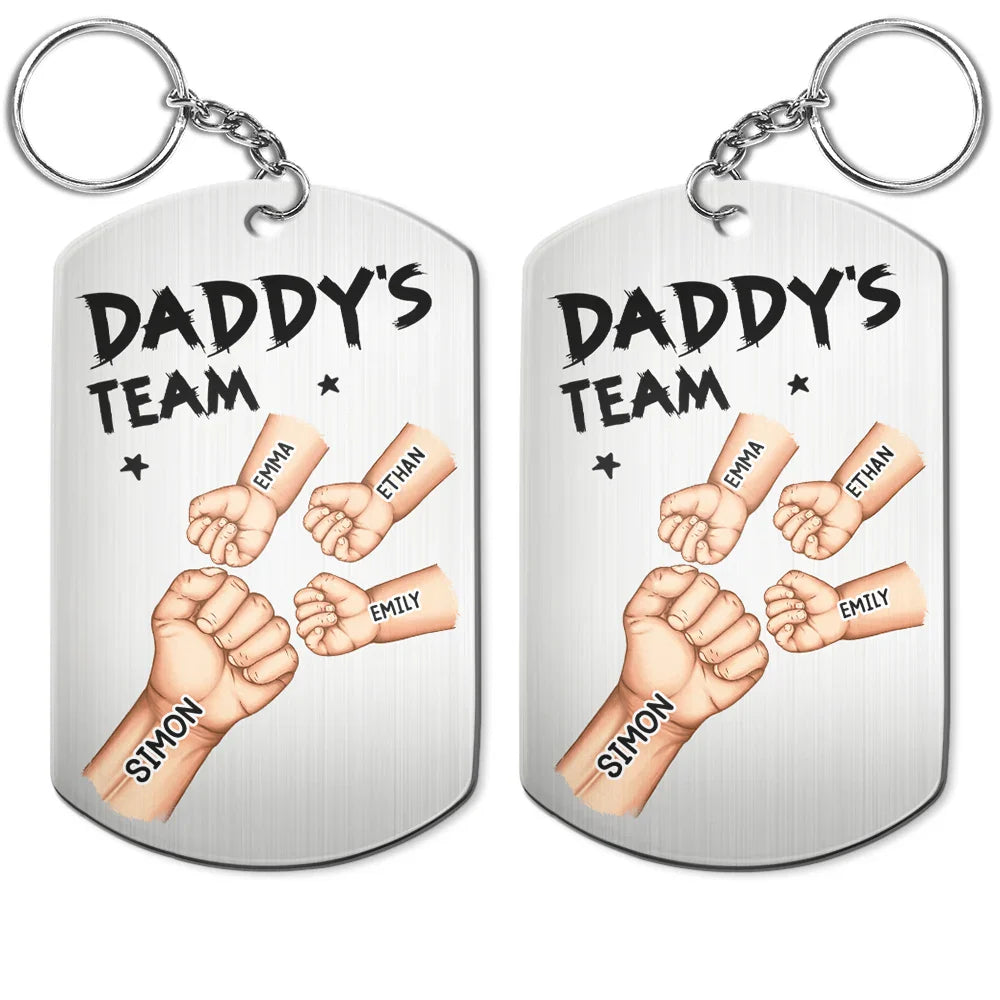 Gift For Father,Dad,Children - Daddy's Team Hand Punch - Personalized Aluminum Keychain