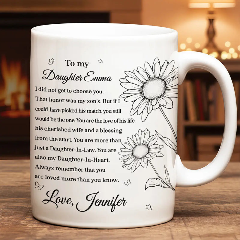 Gift For Mother,Gift For Daughter,Love,Icon - Daughter-In-Law You Are Also My Daughter-In-Heart - Personalized White Edge-to-Edge Mug