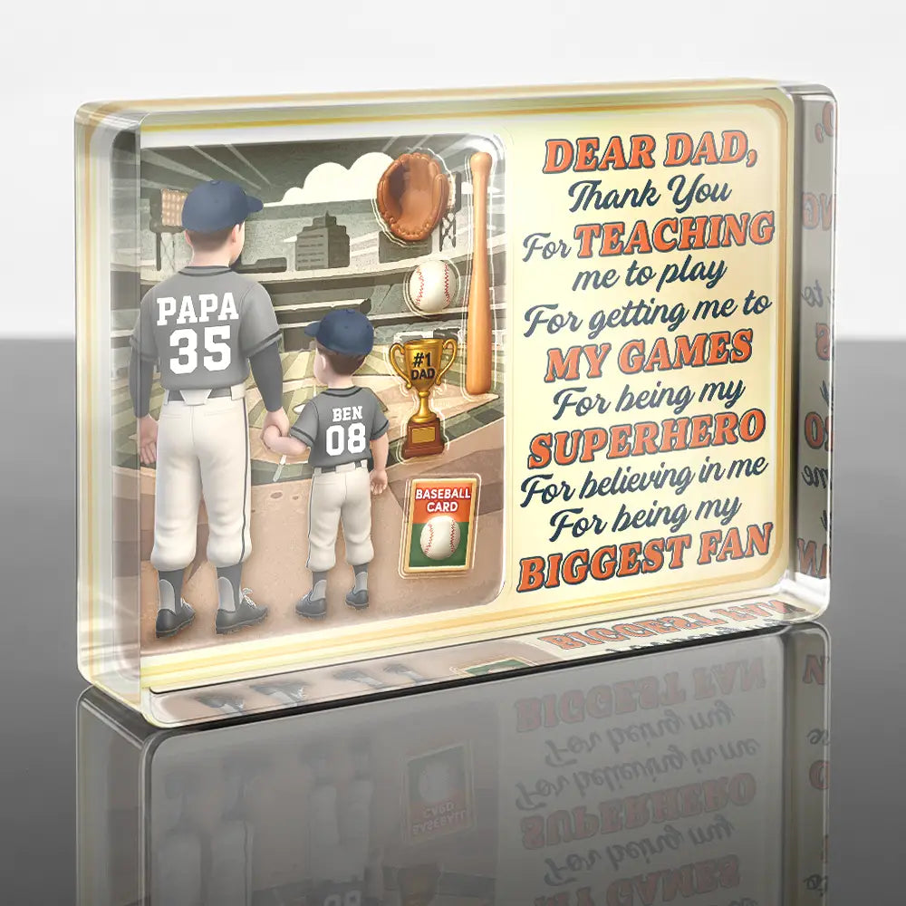 Gift For Father, Love, Baseball - Dear Baseball Dad Thank You For Teaching Me - Personalized Custom Shaped Acrylic Plaque