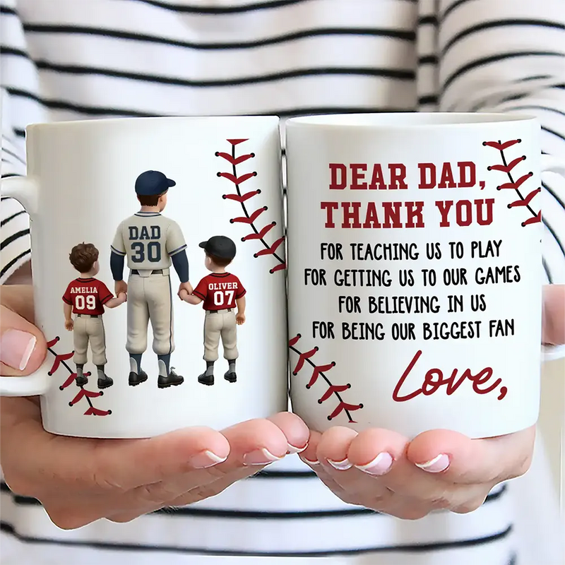 Gift For Father,Baseball,Sport Dad,Happy - Dear Dad Thank You For Teaching Me Play Baseball - Personalized Mug