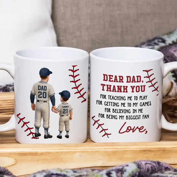 Gift For Father,Baseball,Sport Dad,Happy - Dear Dad Thank You For Teaching Me Play Baseball - Personalized Mug