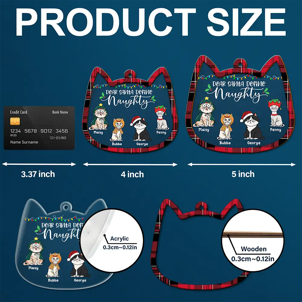 Cat Lovers, Cat Mom, Cat Dad, Funny, Christmas - Dear Santa Define Naughty - Personalized 2-Layered Mix Ornament