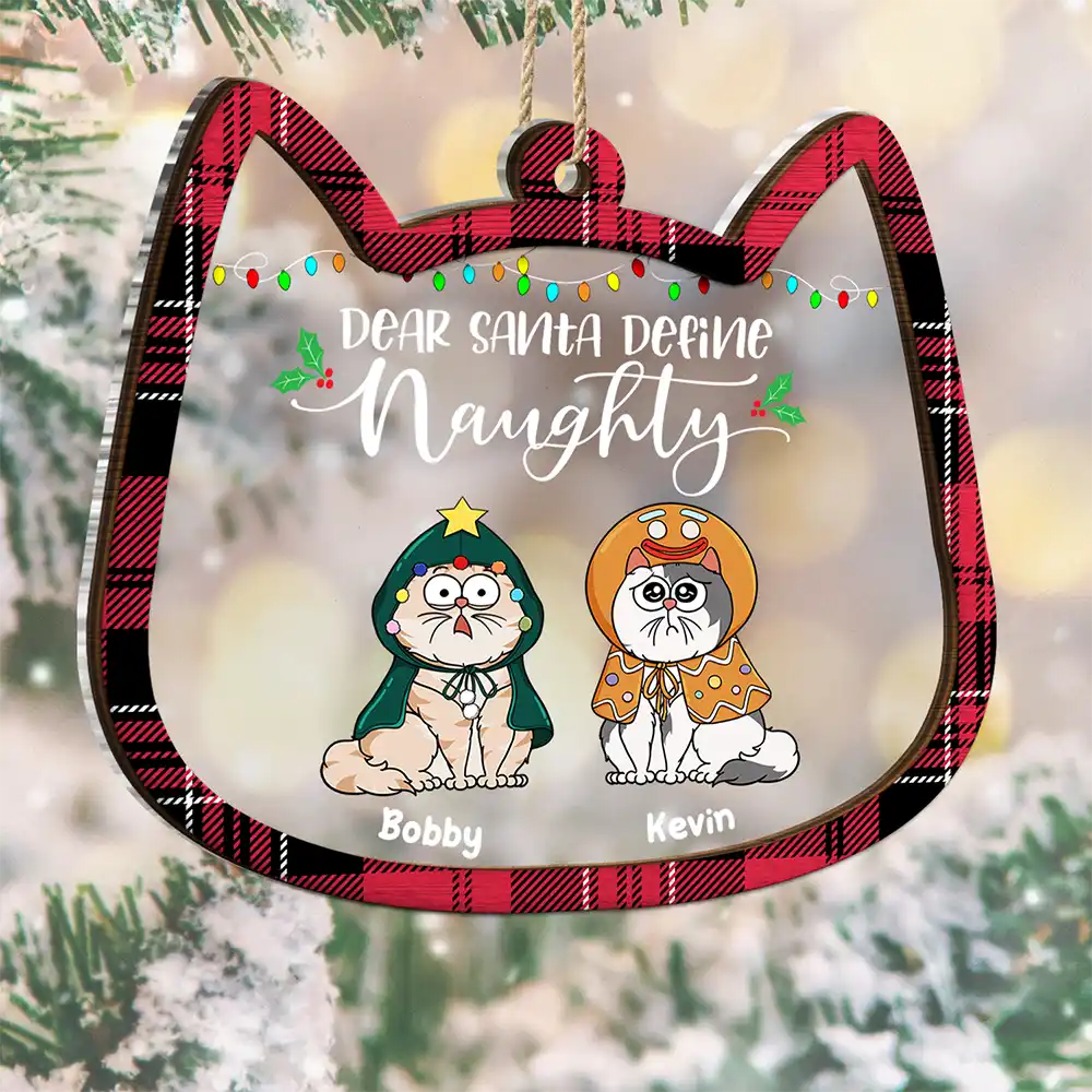 Cat Lovers, Cat Mom, Cat Dad, Funny, Christmas - Dear Santa Define Naughty - Personalized 2-Layered Mix Ornament