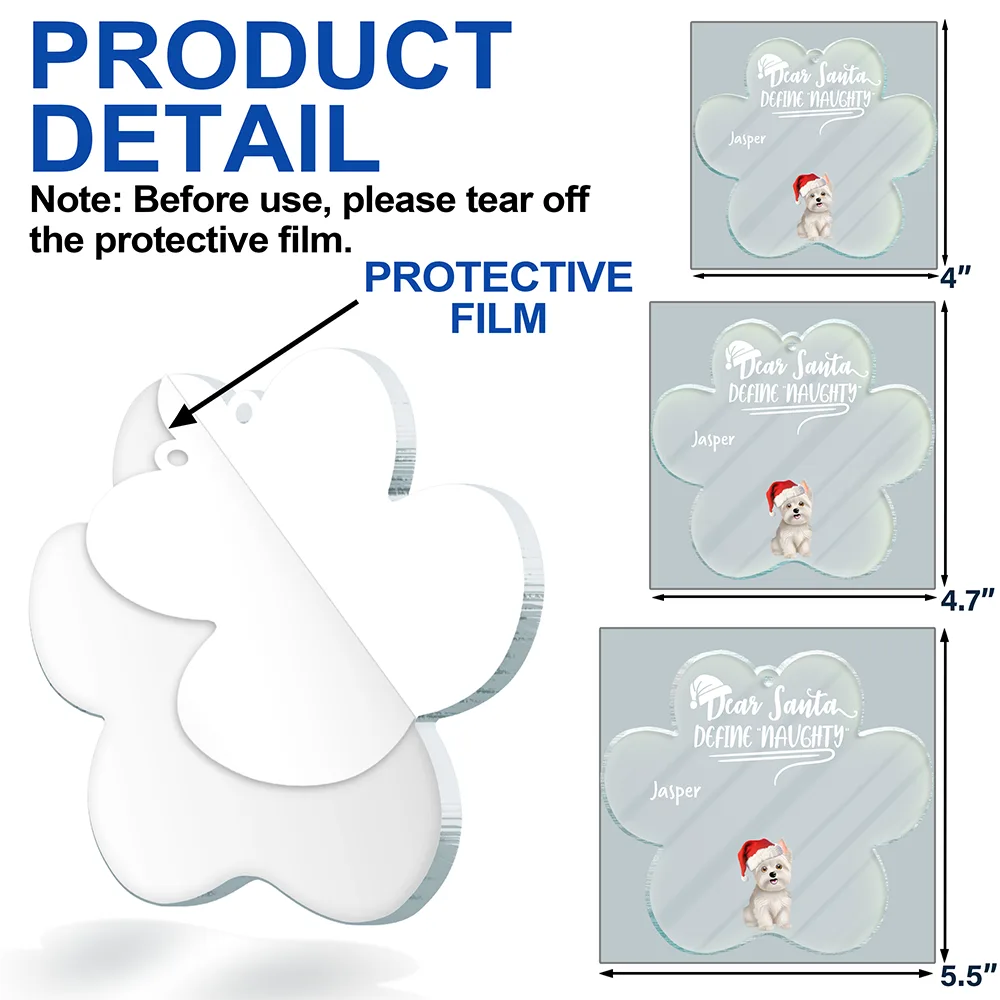 Funny,Dog Lovers,Christmas - Dear Santa Define Naughty Dog - Personalized Custom Shaped Acrylic Ornament