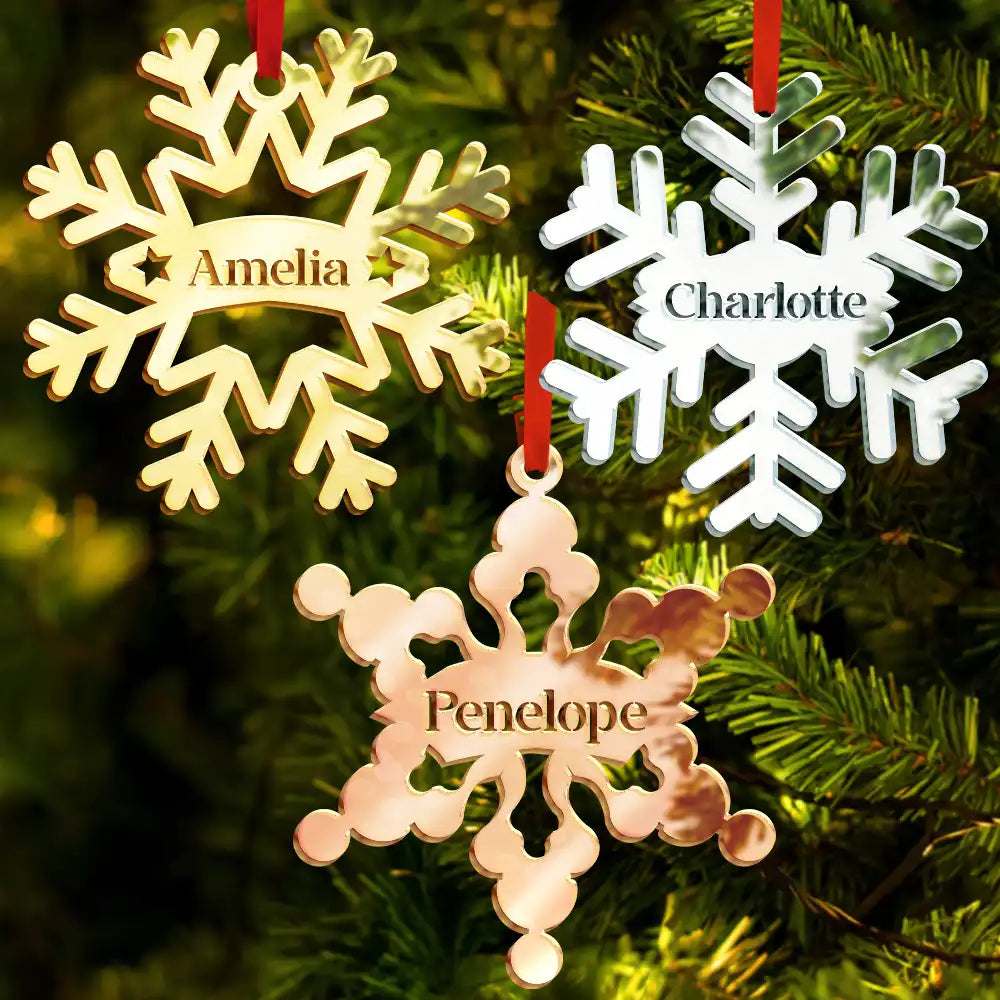 Family,Happy,Christmas,Gift For Bestie - Christmas Snowflakes With Names - Personalized DIY Mirror Acrylic Ornament