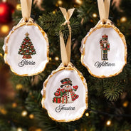 Christmas, Family, Happy, Icon, Indoor Decor - Family Christmas Gift - Personalized Vintage Tree Hanging Decoration Oyster Ornament