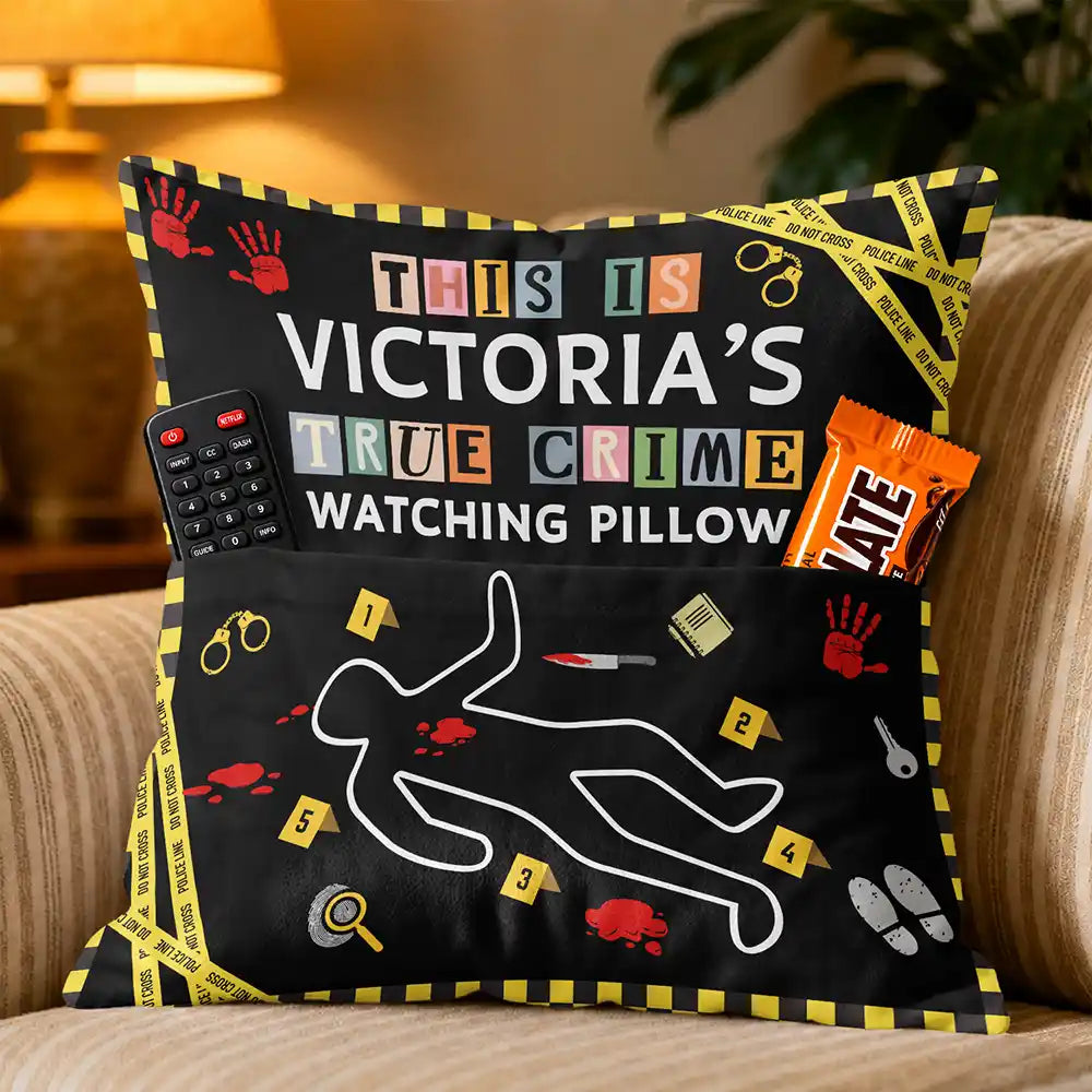 Christmas,Custom Text,Gift For Couples,Gift For Wife,Gifts For Her,Happy - Gift For True Crime Lovers - Personalized Binge Watching Pocket Pillow