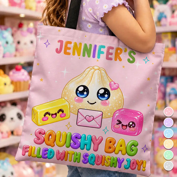 Gift For Kids Girls - Personalized Name & Color Squishy Bag Filled With Squishy Joy Tote Bag